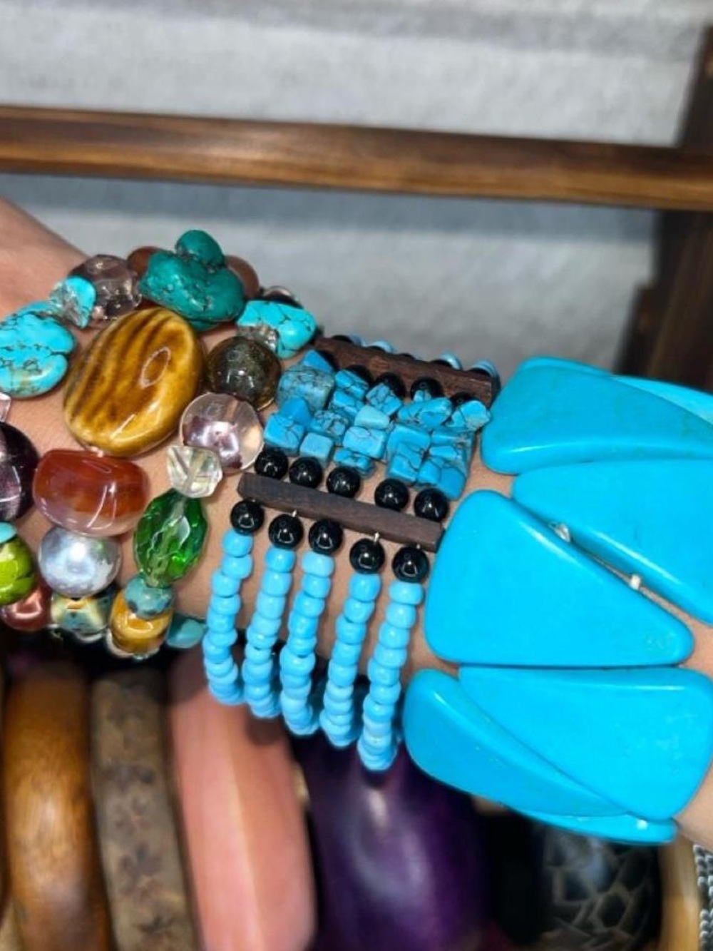Turquoise Multi-Bead Stretch Bracelet stack - Women Accessories